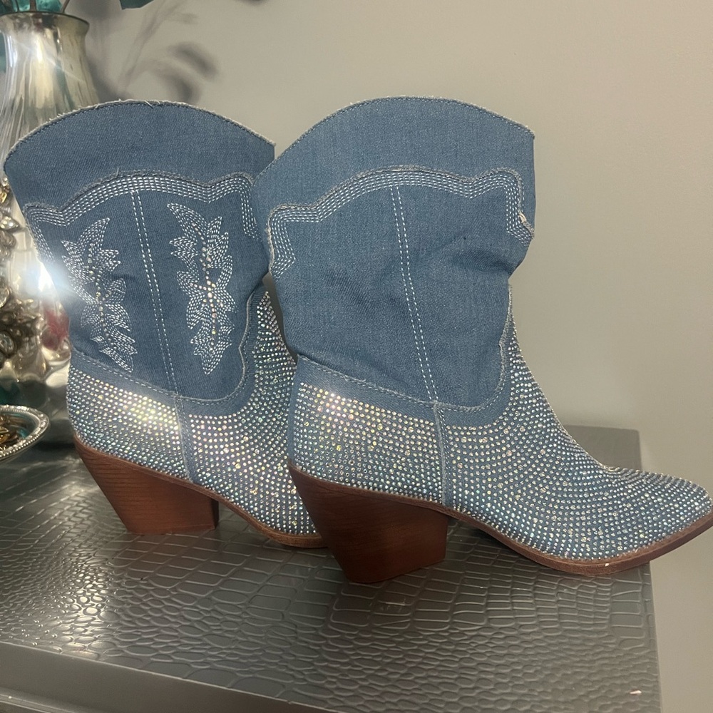 Blue Rhinestone Cowboy Boots - Picture 3 of 7